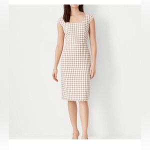 Ann Taylor Gingham Tweed Scoop Neck Sheath Dress Size 0